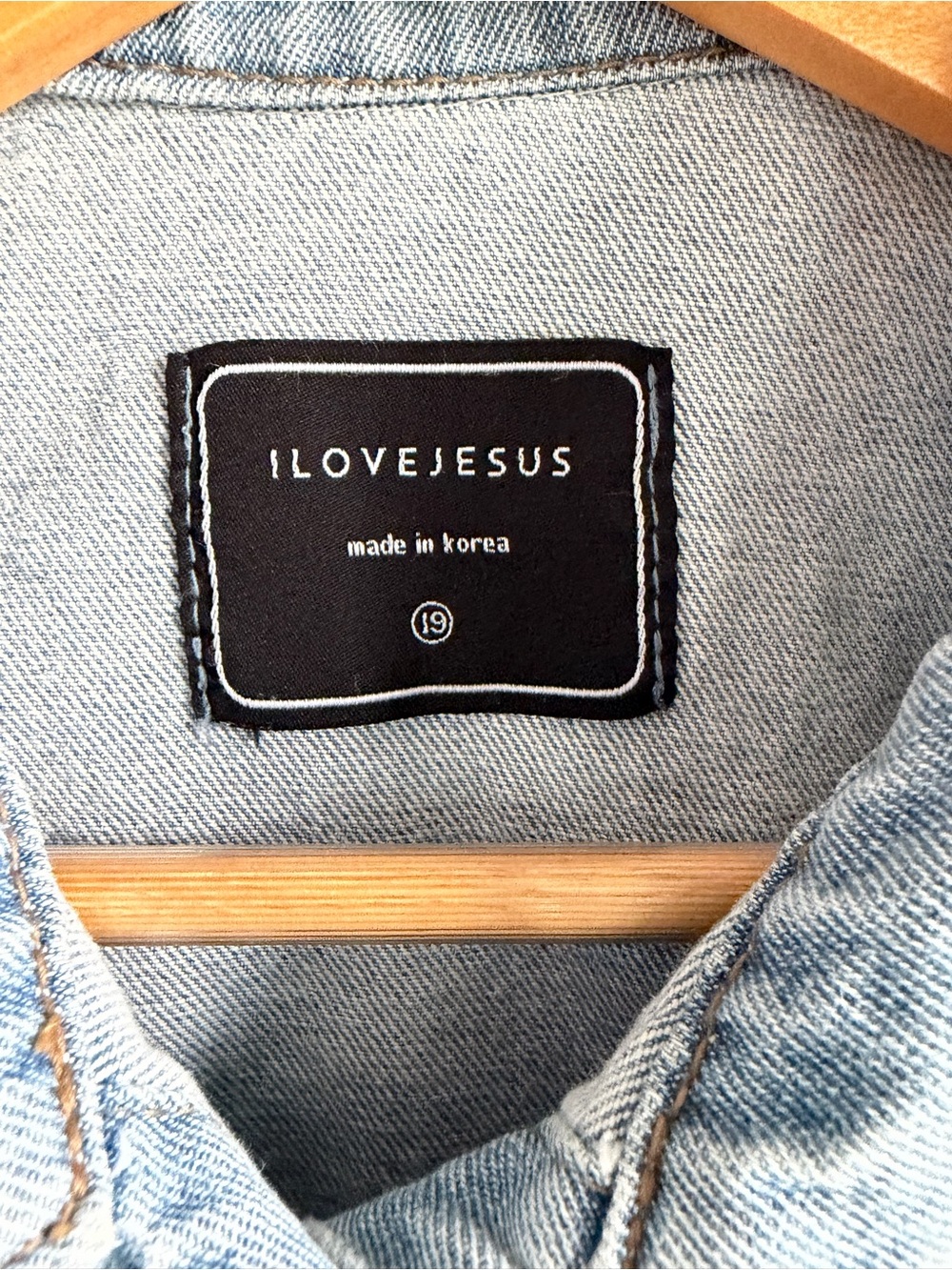 I love Jesus Light Blue Cropped Denim Jacket - Women's - Picture 5 of 7